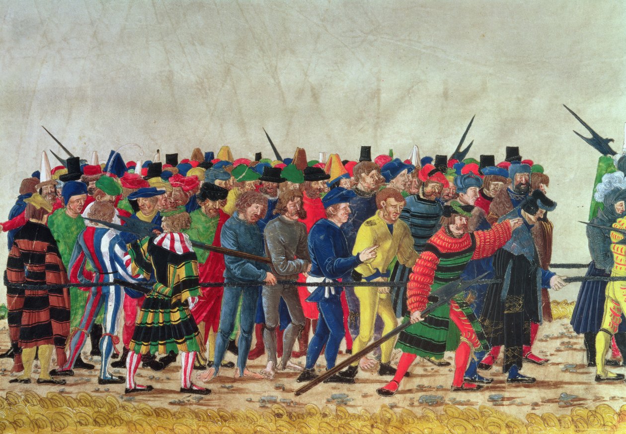 Halberdiers من ماكسيميليان الأول (1459-1519) حراسة السجناء الفرنسيين بواسطة المدرسة النمساوية