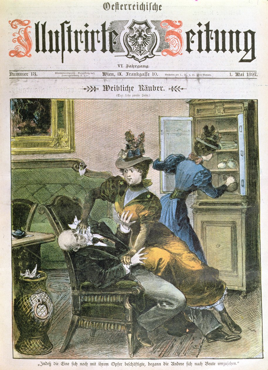 سيدة اللصوص ، الصفحة الأولى من الجريدة المصورة ، مايو 1897 بواسطة المدرسة النمساوية
