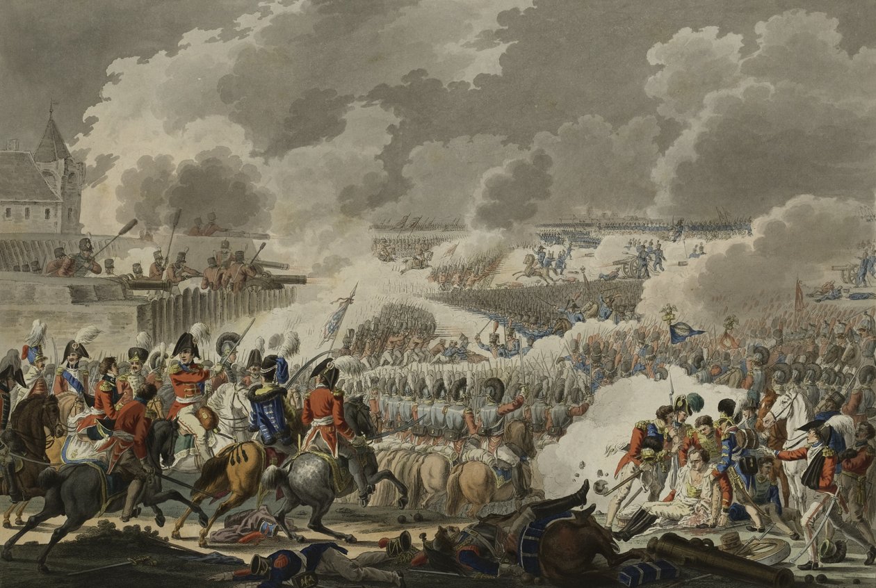 معركة واترلو ، 18 يونيو 1815 ، نشرتها Artaria and Co ، c.1820 (النقش الملون) بواسطة المدرسة النمساوية