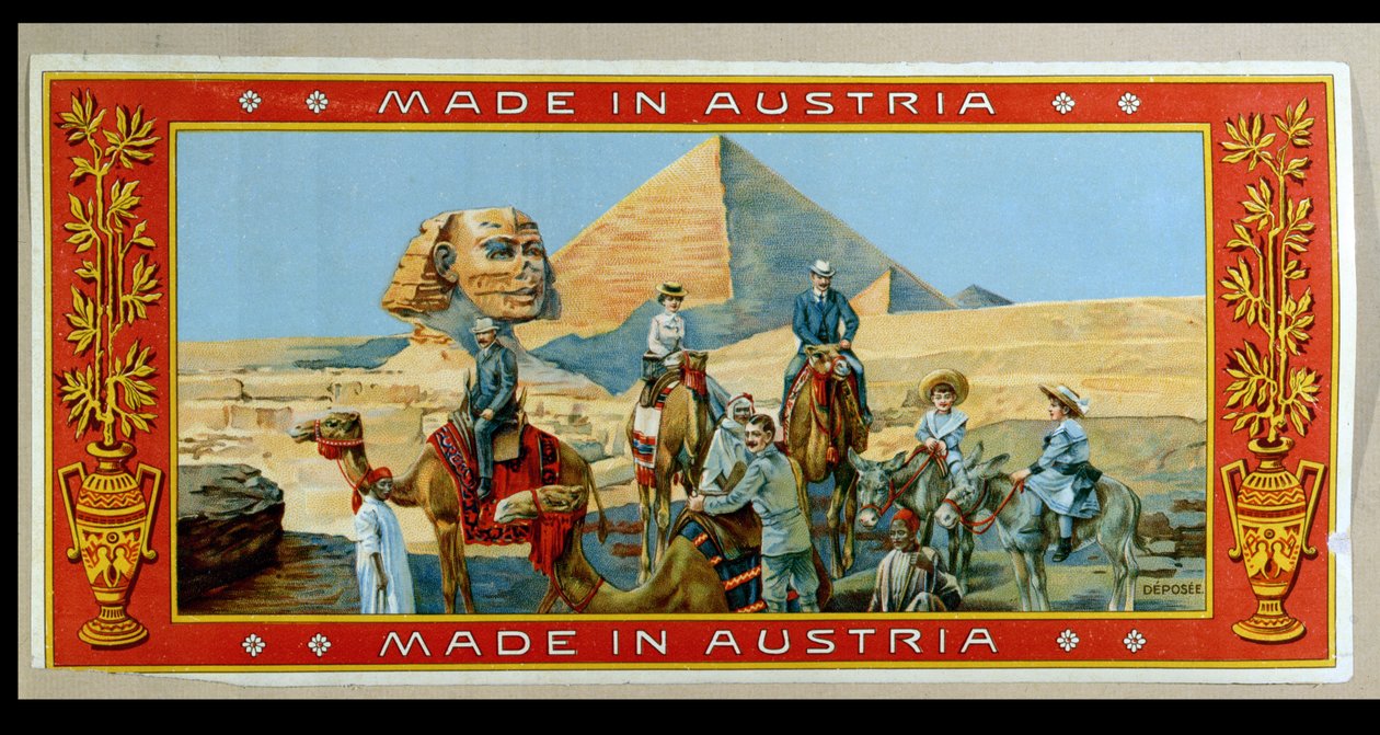 السائحون في أهرامات مصر ، ملصق من علبة فاس 1914 بواسطة المدرسة النمساوية