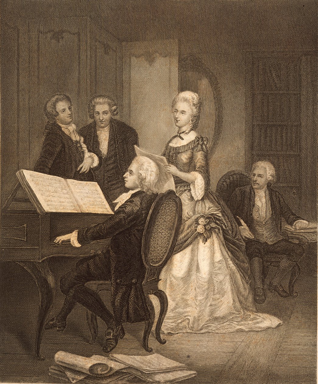 Wolfgang Amadeus Mozart accompanying Caterina Maddalena Giuseppa (engraving) بواسطة المدرسة النمساوية