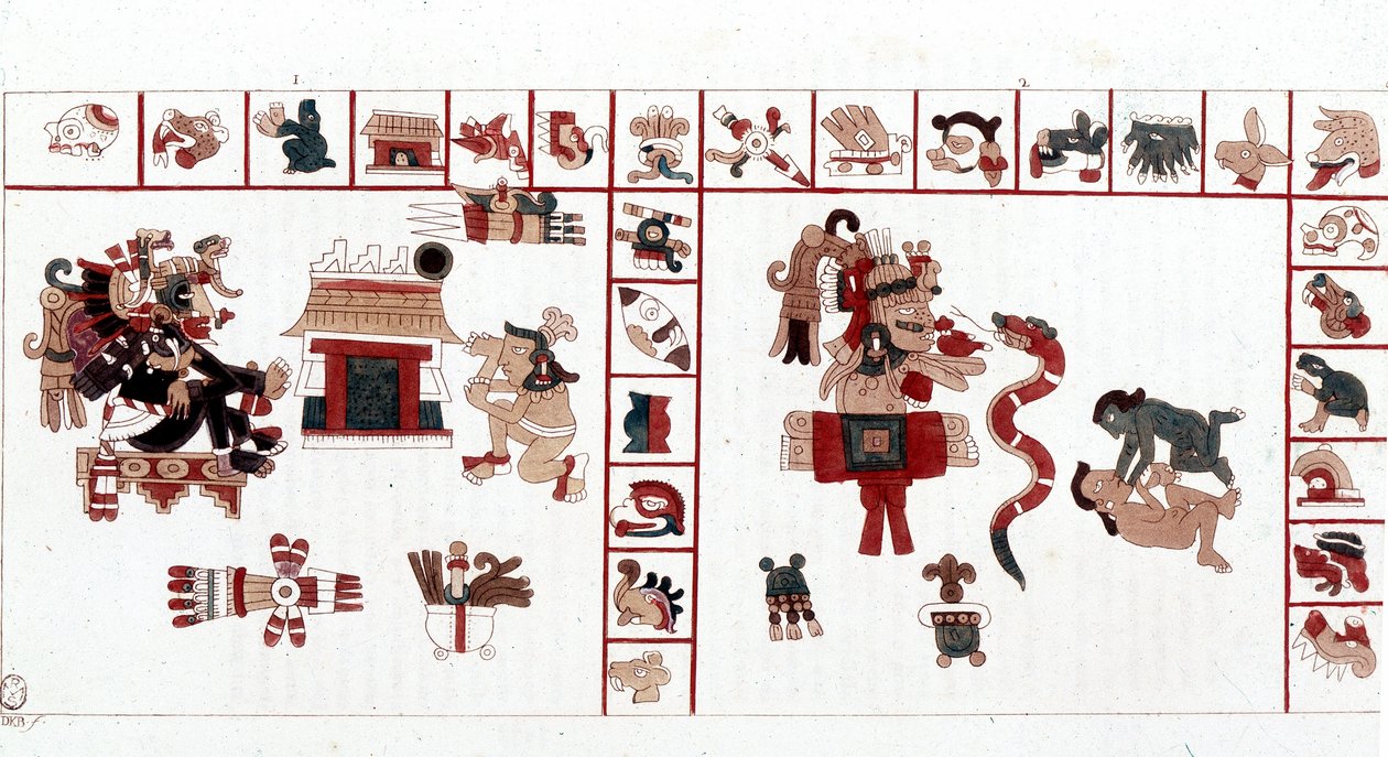 يمثل إله الأزتك Cihuacohuatl في مخطوطة هيروغليفية ، رسوم توضيحية. بواسطة ازتيك ازتيك