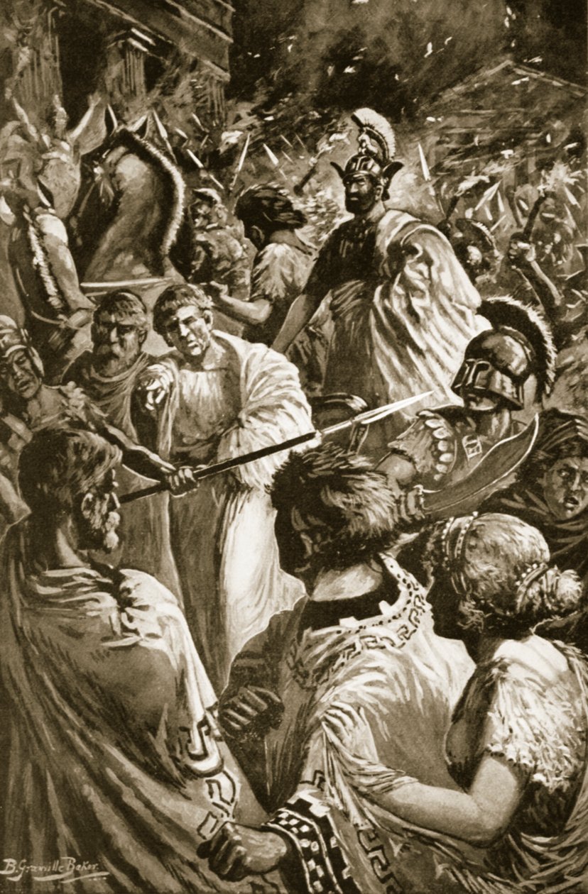 كيس أولينثوس ، 348 قبل الميلاد ، رسم توضيحي من "تاريخ الأمم في هاتشينسون" بواسطة جرانفيل (بعد) بيكر