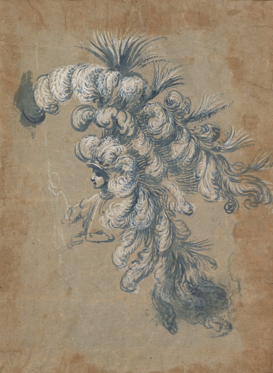 تصميم لغطاء رأس فخم بالريش ، كاليفورنيا. 1620 - 56. بواسطة باشيو ديل بيانكو
