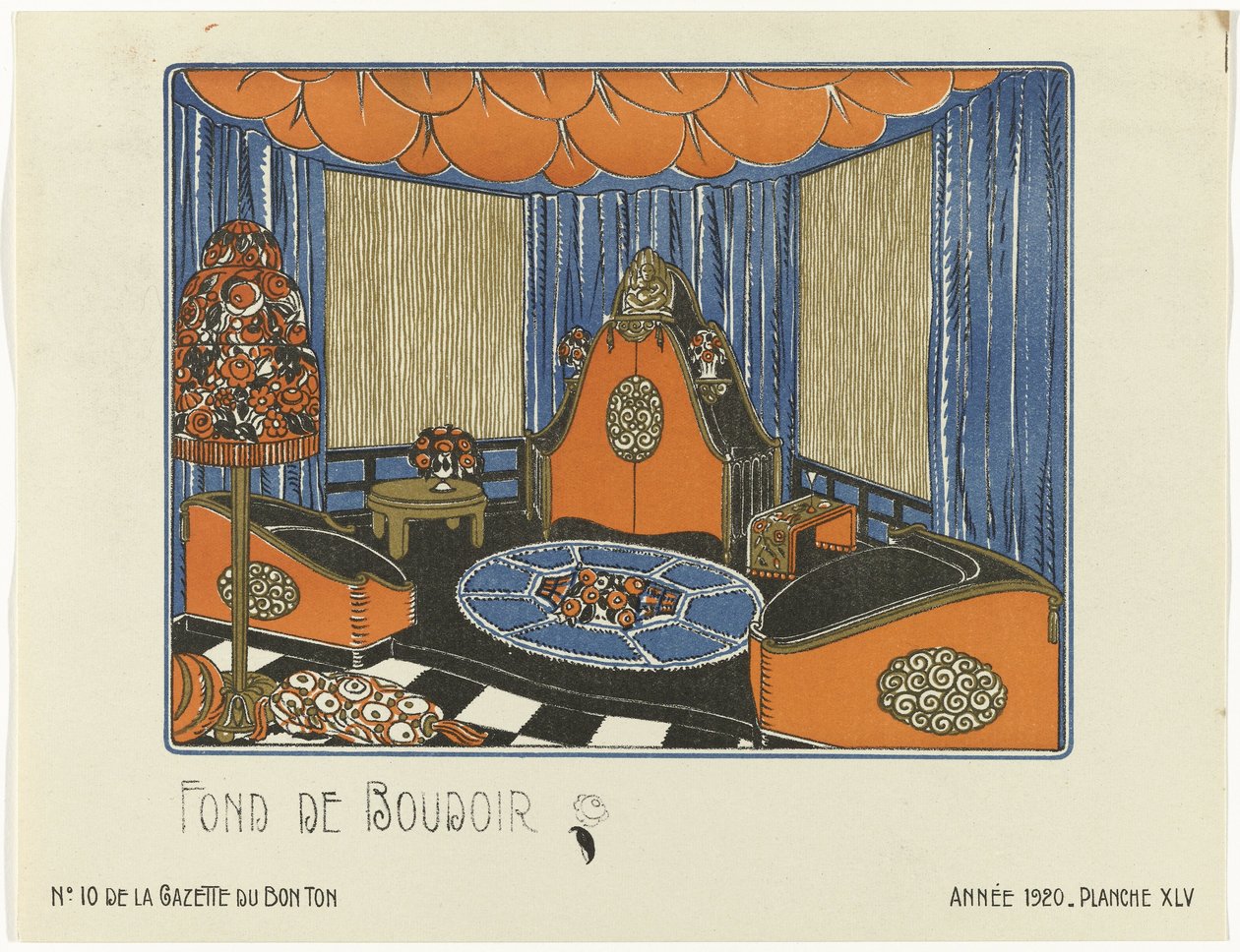 Gazette du Bon Ton ، 1920 - رقم 10 ، Pl. XLV: Fond de Boudoir (العنوان على الكائن) بواسطة باجي وهوجيت