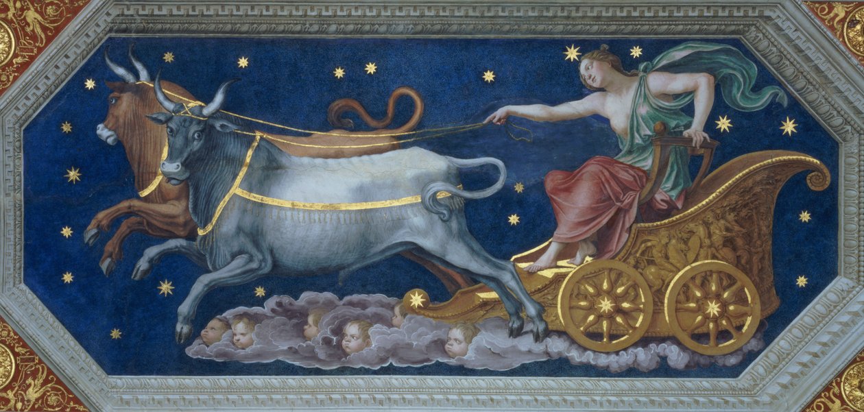 حورية كاليستو على عربة المشتري ، زخرفة السقف من "سالا دي غالاتيا" ، 1511-12 بواسطة Baldassarre Peruzzi