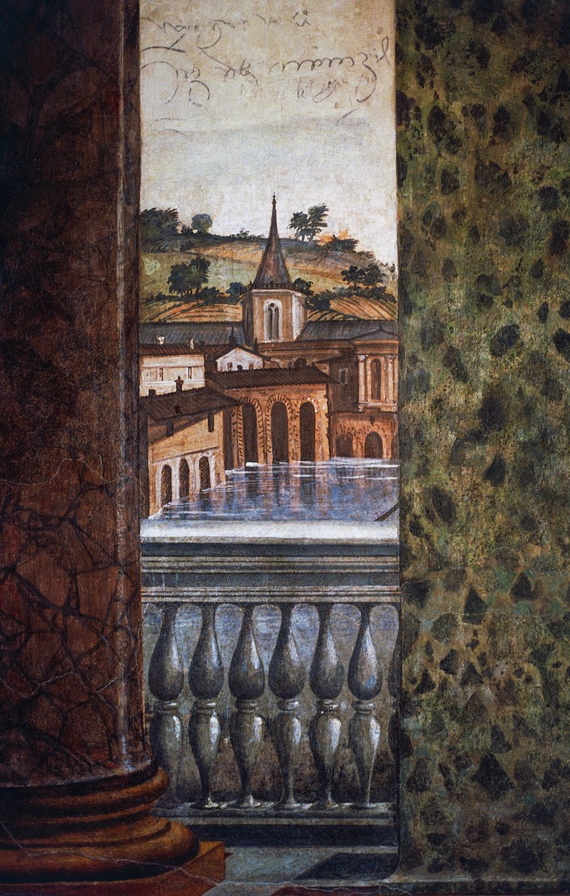 المباني بالمياه ، التفاصيل من الجص في Hall of Perspectives بواسطة Baldassarre Peruzzi