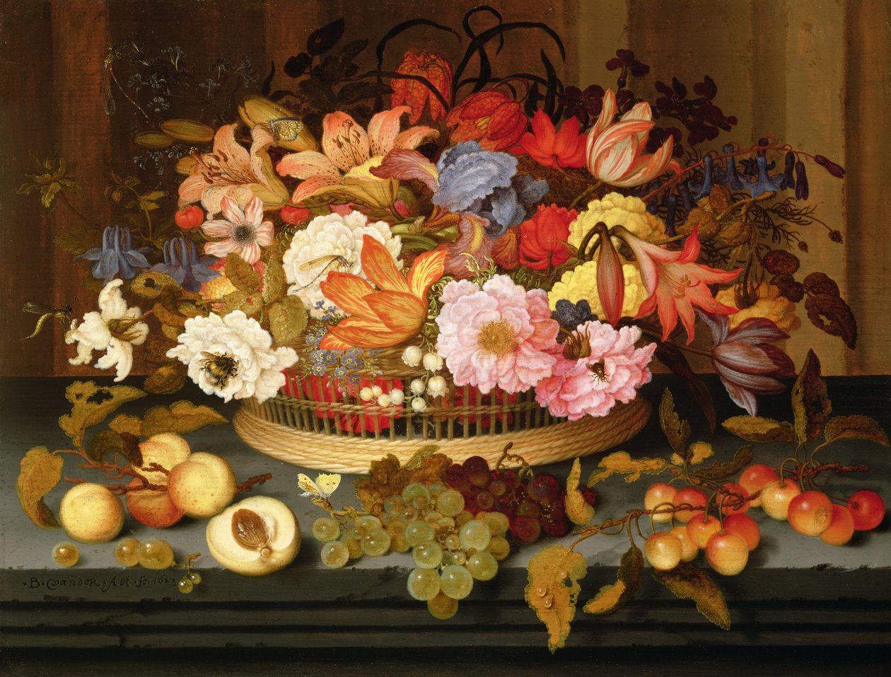 لا تزال حياة الفاكهة وسلة من الزهور ، 1623 بواسطة Balthasar van der Ast