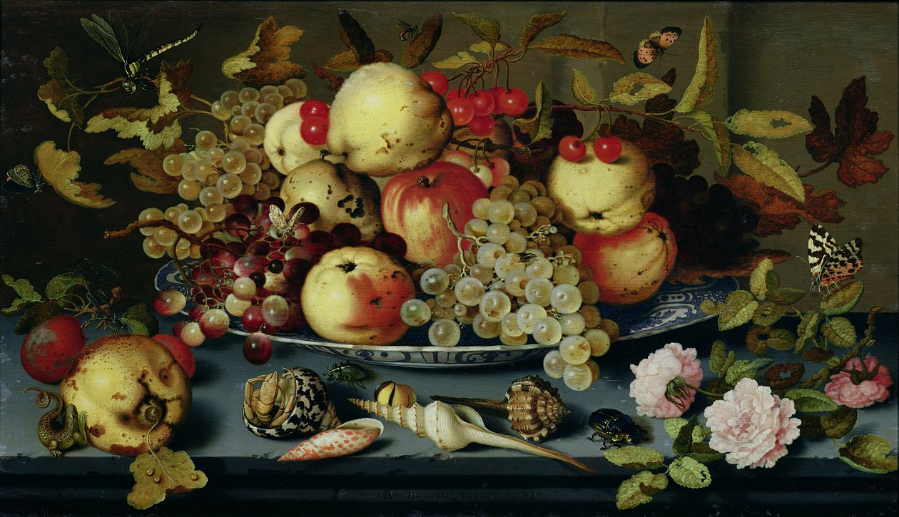لا تزال الحياة مع الفاكهة والزهور والمأكولات البحرية بواسطة Balthasar van der Ast