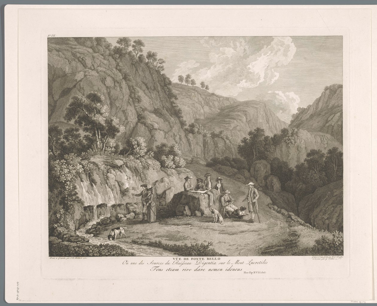 منظر للمصدر في مونتي لوكريتيلي Vüe ​​de fonte bello (العنوان على الكائن) Suite de VI vues des Environs de Rome (...) (عنوان السلسلة) بواسطة بالتازار انطون دنكر