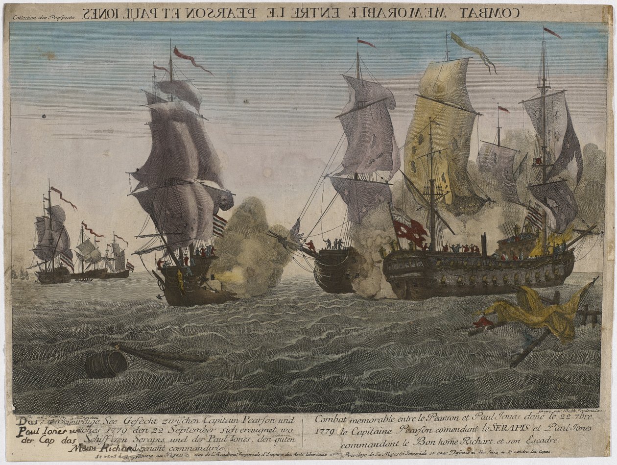 معركة لا تنسى بين بيرسون وبول جونز ... ، حوالي عام 1780 (نقش) بواسطة بالتاسار فريدريش ليزلت