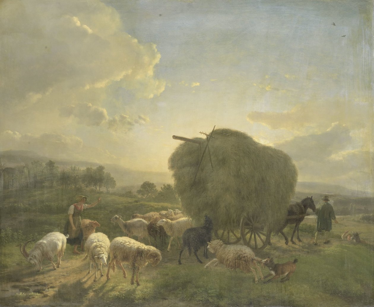 منظر طبيعي مع الأغنام و Hay Wagon بواسطة بالتاسار بول أوميجانك