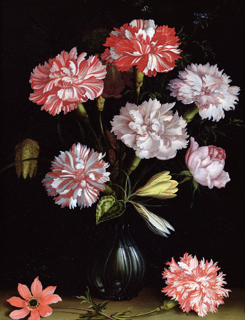 دراسة الأزهار: القرنفل في مزهرية (زيت على لوح) بواسطة Balthasar van der Ast