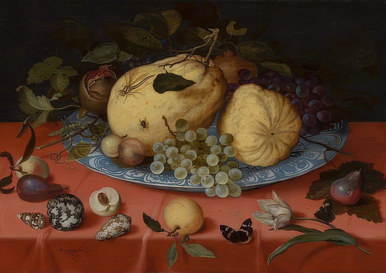 الفاكهة لا تزال الحياة مع بلح البحر والخزامى. 1620 بواسطة Balthasar van der Ast