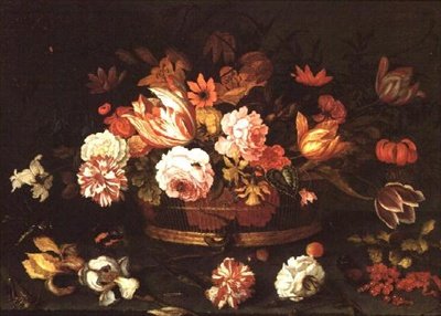 الورود ، الزنبق في سلة بواسطة Balthasar van der Ast