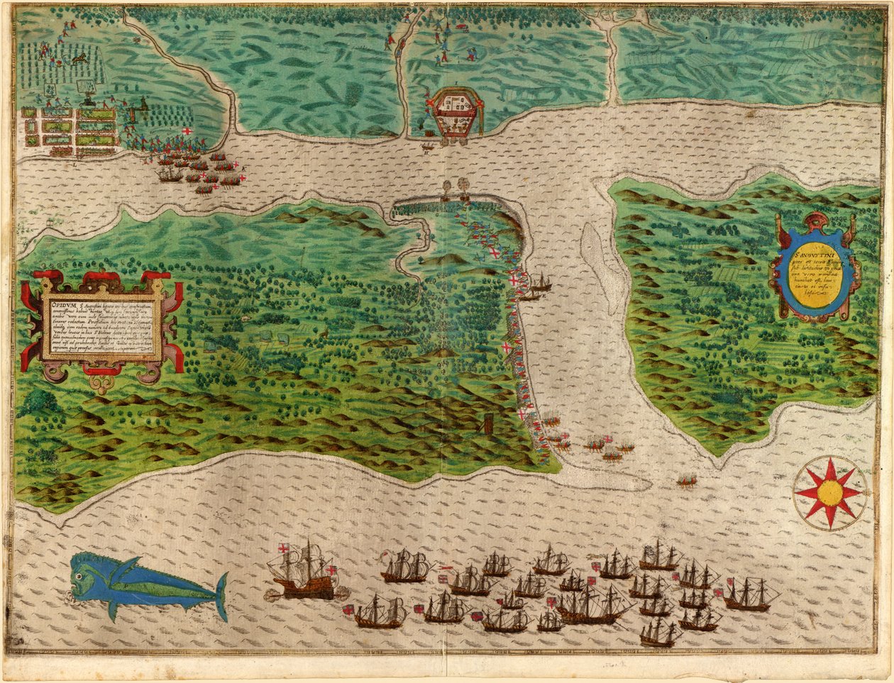أوغسطين من Drakes West Indian Voyage 1585 - 86 ، حانة. 1589 (نقش يدوي) بواسطة بابتيستا بوازيو