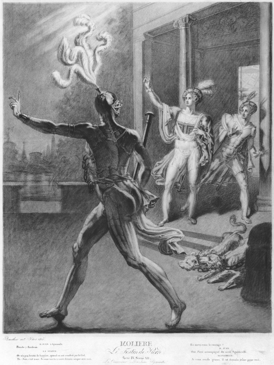 دون خوان و Commendatore ، توضيح من القانون الرابع المشهد 12 من دون خوان ، أو Le Festin de Pierre بواسطة Moliere ، 1815 (صور من وزن الجسم) بواسطة Barathi