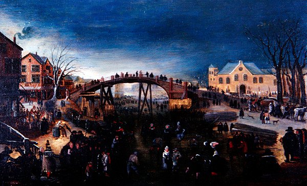 منظر شتوي مع شخصيات تزلج ولعب ، حوالي 1640-50 (زيت على لوح) بواسطة بارينت (من أتباع) أفركامب