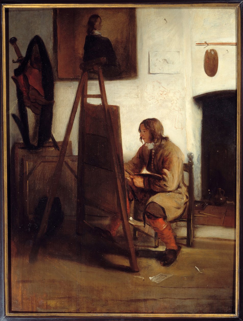 A young painter in his workshop Painting by Barent Fabritius (1624-1673) بواسطة بارنت فابريتيوس