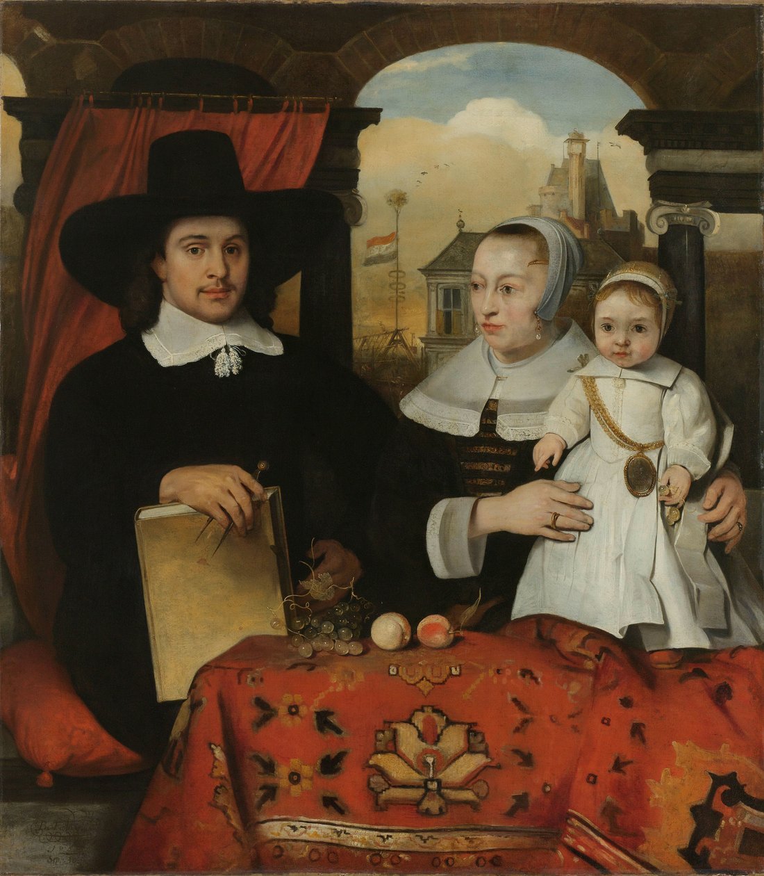 ويليم فان دير هيلم (1625-1675) ، مهندس بلدية ليدن ، مع زوجته بيليتجن كورنيلسدر فان دير شيلت (ت 1661) وابنهما ليندرت (1622-64) بواسطة بارنت فابريتيوس