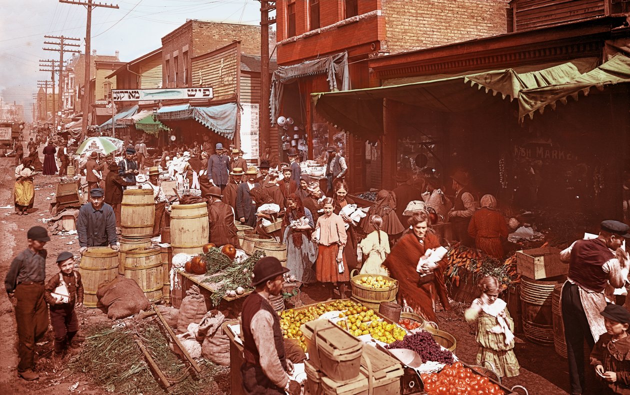 ماكسويل ستريت ماركت ، شيكاغو ، إلينوي ، الولايات المتحدة الأمريكية ، حوالي 1905 (صورة) بواسطة بارنز وكروسبي