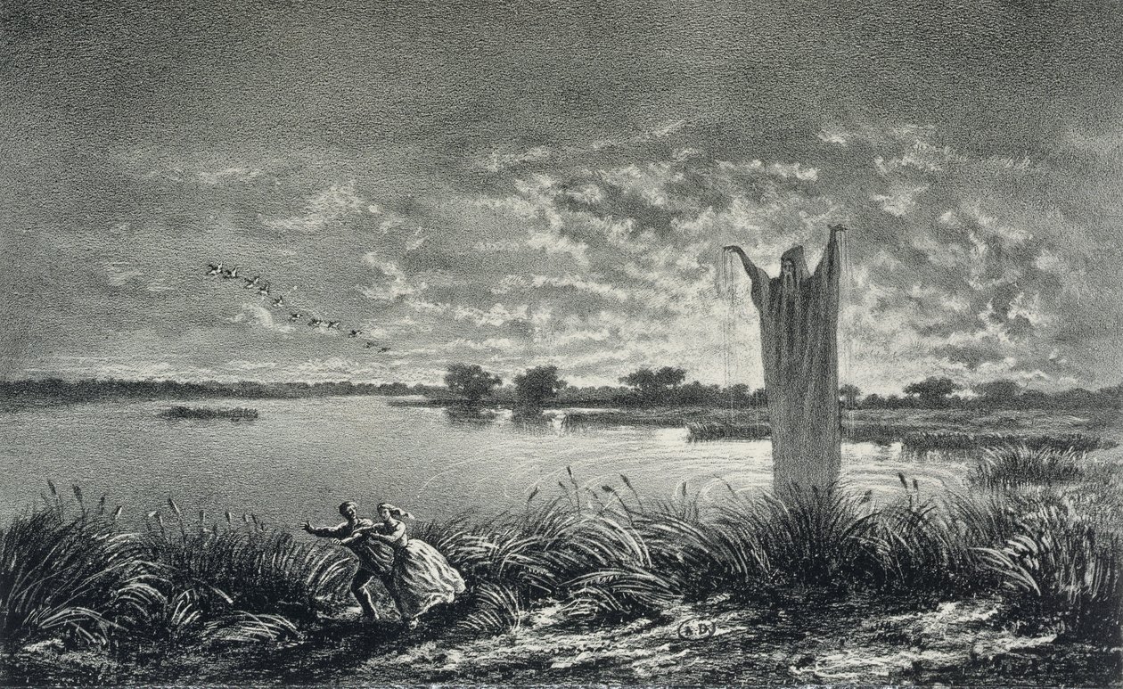 راهب Etangs-Brisses ، رسم توضيحي لـ "Legendes Rustiques" لجورج ساند (1804-76) ، منقوش بواسطة E. Vernier ، 1858 بواسطة موريس ساند