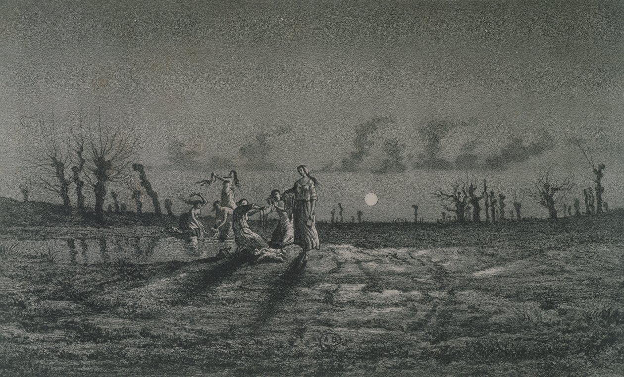 Lavandieres أو the Night Washerwomen ، توضيح لـ Legendes Rustiques by George Sand (1804-76) 1858 بواسطة موريس ساند