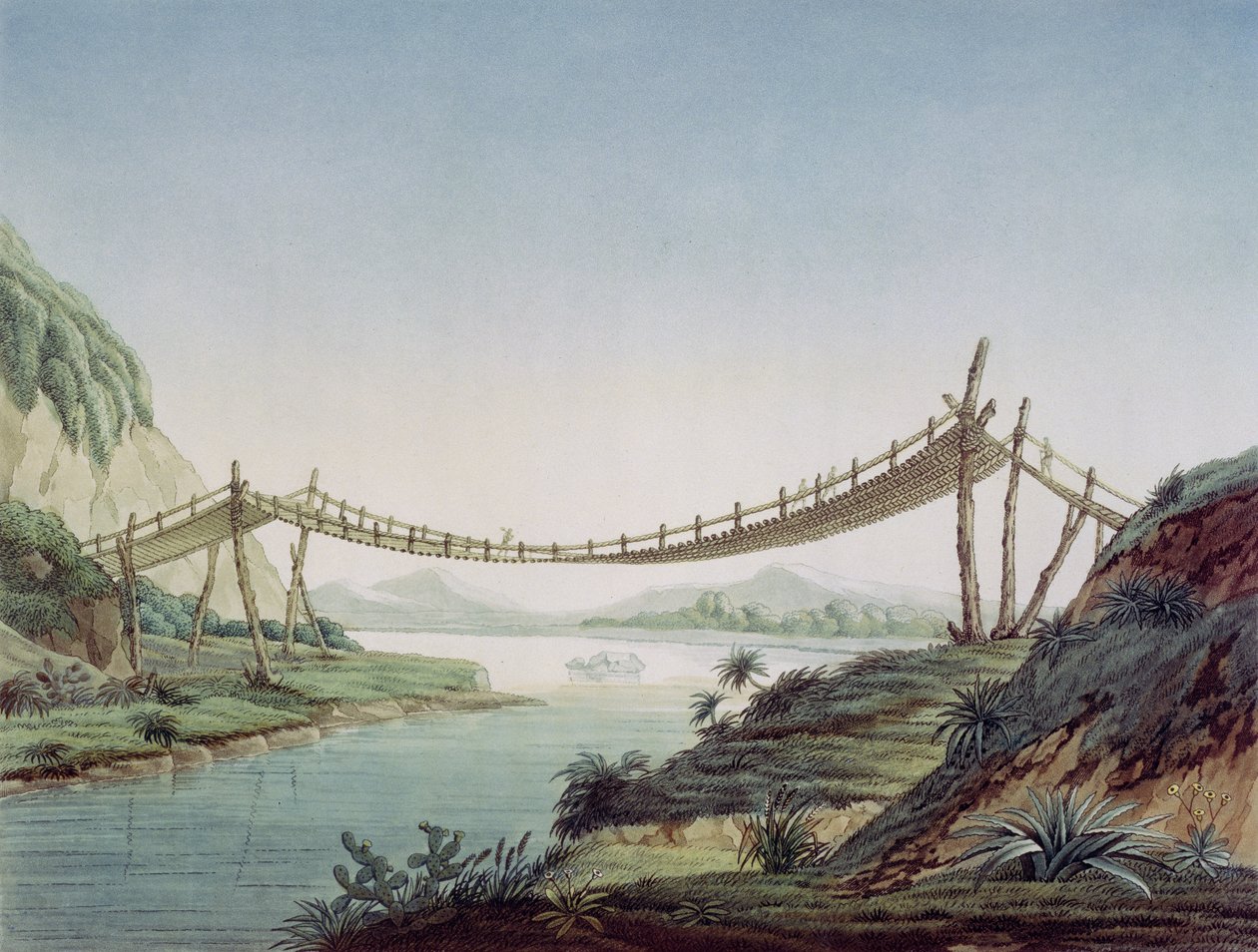 جسر حبل بالقرب من بينيب ، يعبر نهر شامبو ، المكسيك ، 1810 بواسطة البارون فريدريش ألكسندر فون هومبولت