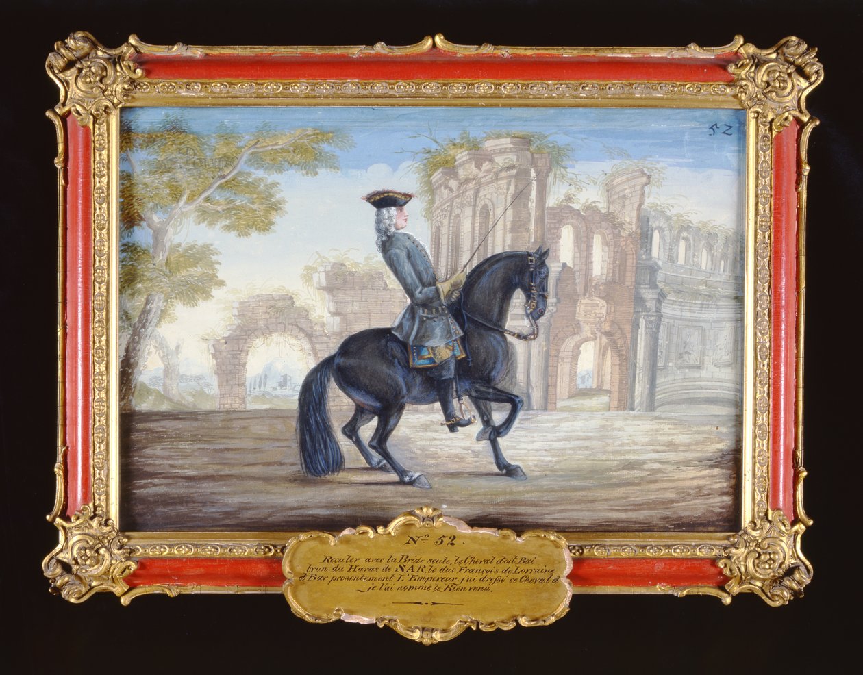 رقم 52 Le Bienvenu ، حصان خليج مظلم لمدرسة ركوب الخيل الإسبانية يؤدي حركة ترويض (مرحاض على الورق) بواسطة البارون ريس أيزنبرغ