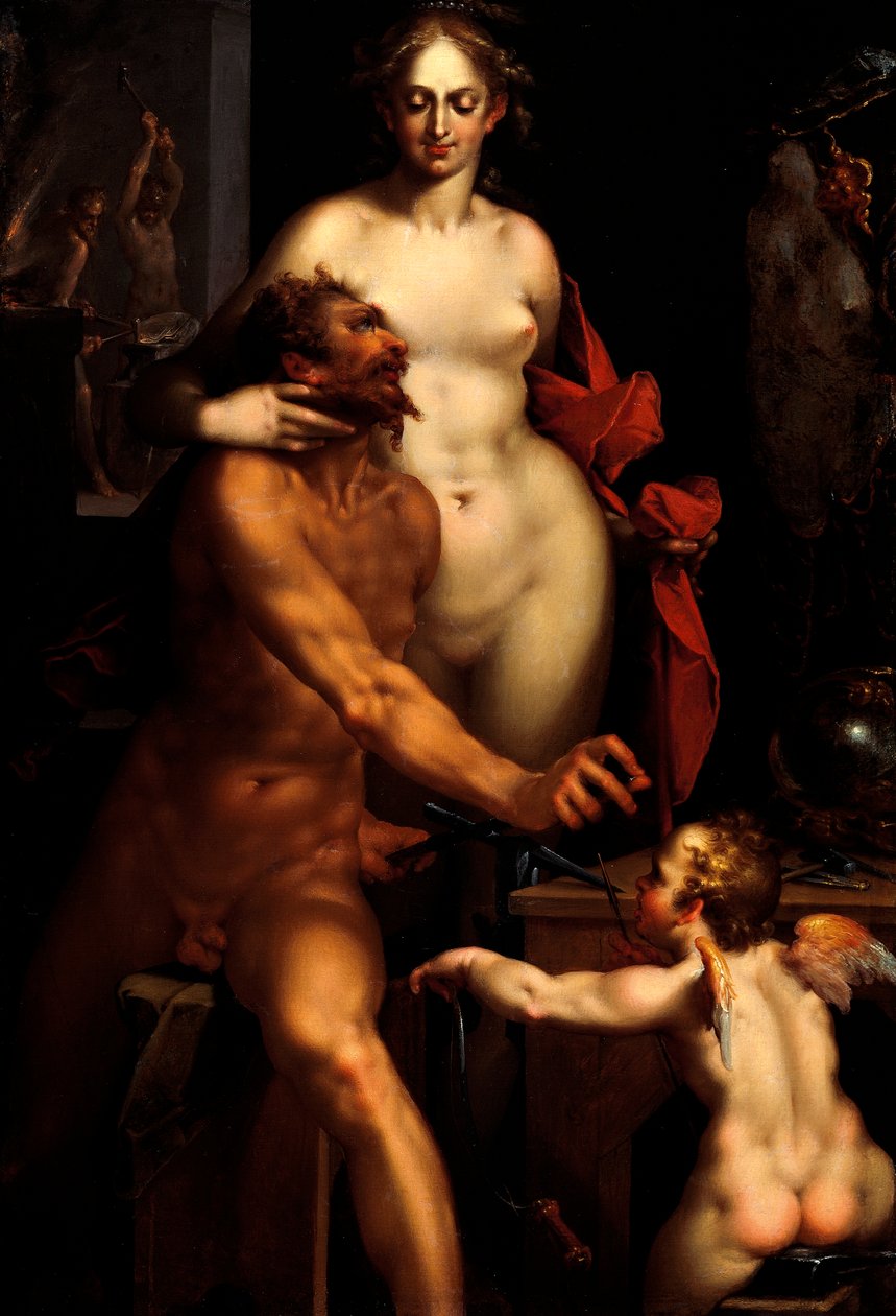 كوكب الزهرة في تشكيل فولكان والمشتري و Antiope (لوحة) بواسطة Bartholomaeus Spranger