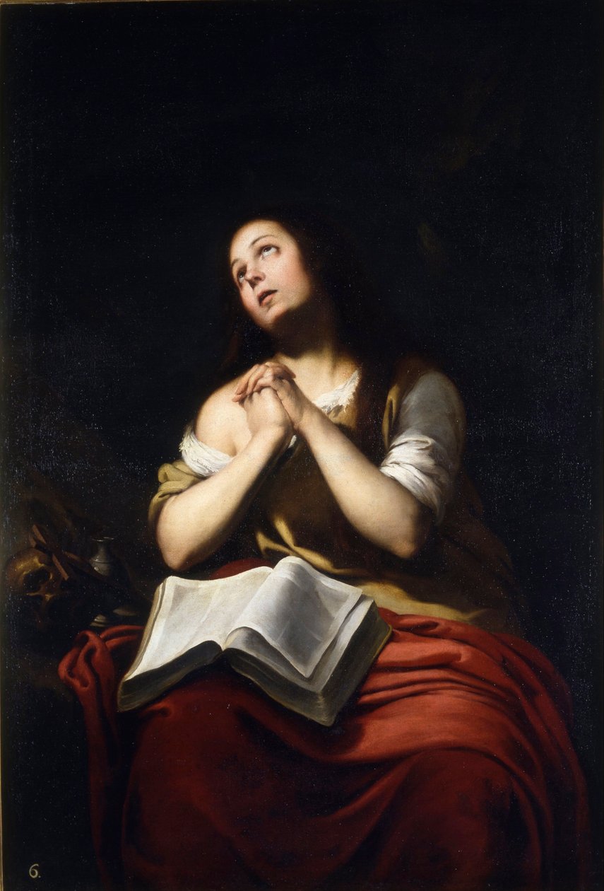 "ماري مادلين تائب" (التائبة ماري المجدلية) Peinture بقلم بارتولومي إستيبان موريللو (1617-1682) - نسخة 1650 - زيت على قماش قاتم 20 × 15 سم Real Academia de Bellas Artes de San Fernando ، مدريد بواسطة بارتولومي إستيبان موريللو