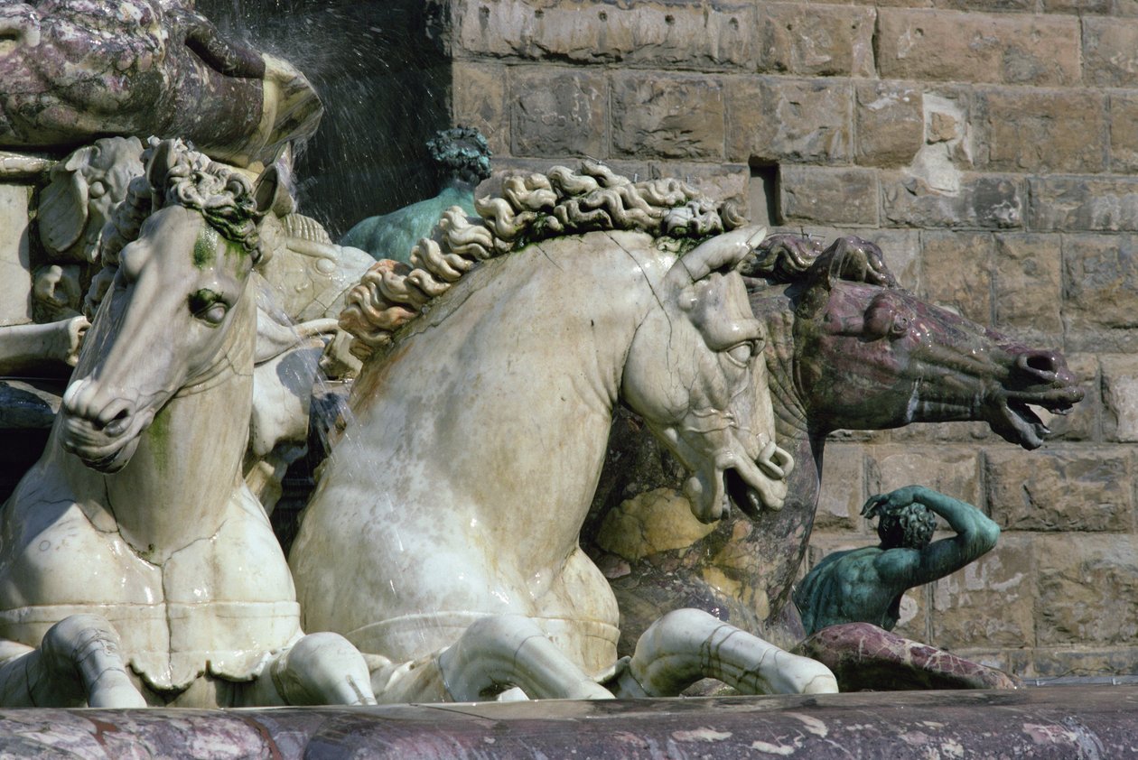 تفاصيل من نافورة نبتون ، تصور اثنين من خيول البحر ، 1560-1575 (رخام) (انظر 134581-134587) بواسطة بارتولوميو عماناتي