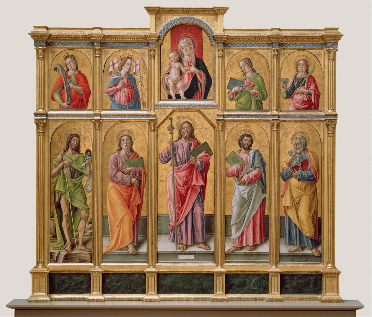 Polyptych مع القديس جيمس ميجور ، مادونا والطفل والقديسين بواسطة بارتولوميو فيفاريني