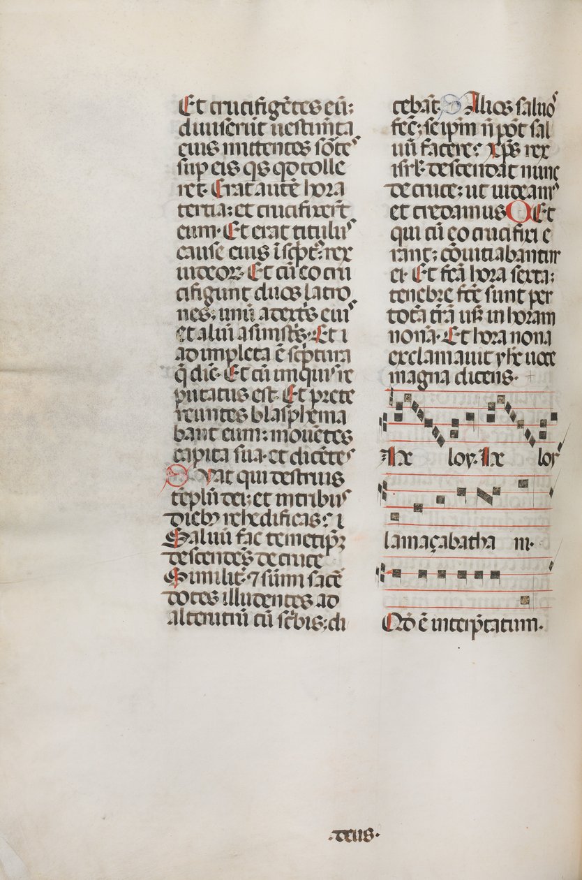 Missale: Fol. 128 فولت: يحتوي على موسيقى لـ Hely Hely Lama وما إلى ذلك داخل St. Mattion Passion ، 1469. بواسطة بارتولوميو كابورالي