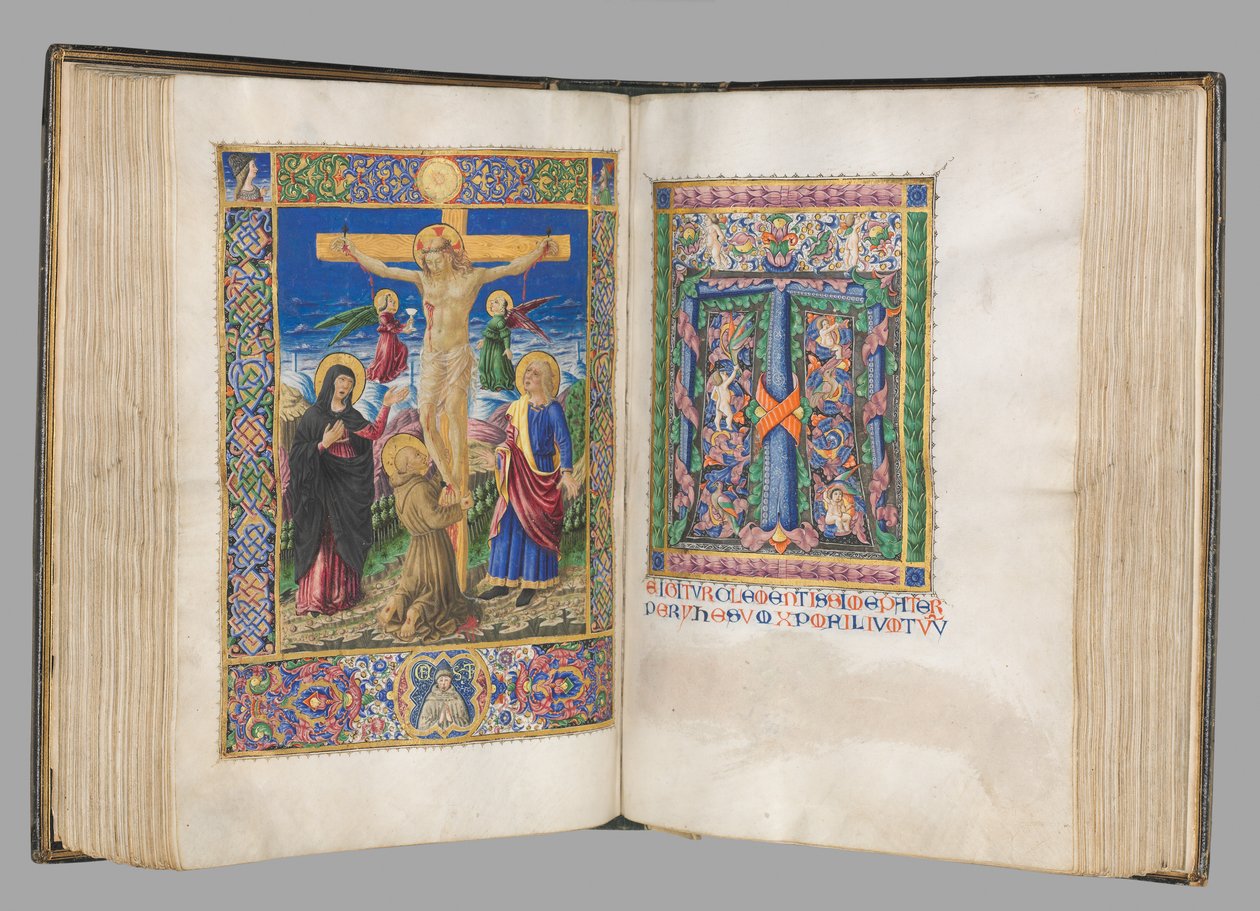 Missale: Fol. 185v: صلب بحدود صفحة كاملة ، 1469. بواسطة بارتولوميو كابورالي