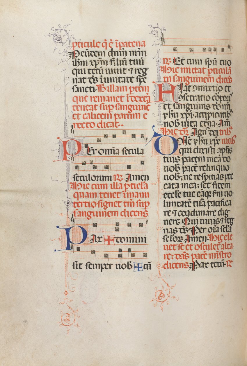 Missale: Fol. 190 ظ: موسيقى لأداء صلوات مختلفة ، 1469. بواسطة بارتولوميو كابورالي