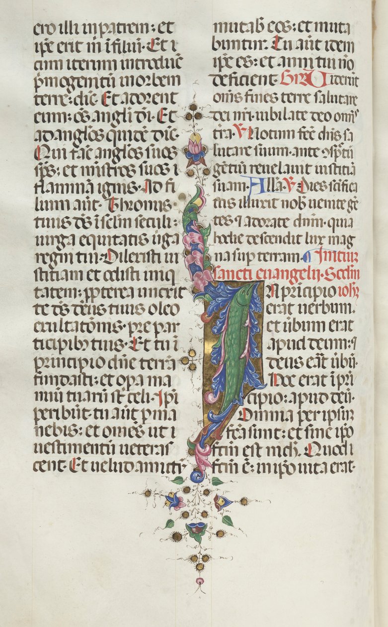 Missale: Fol. 22 ظ: أوراق الشجر مع السمك ، 1469. بواسطة بارتولوميو كابورالي