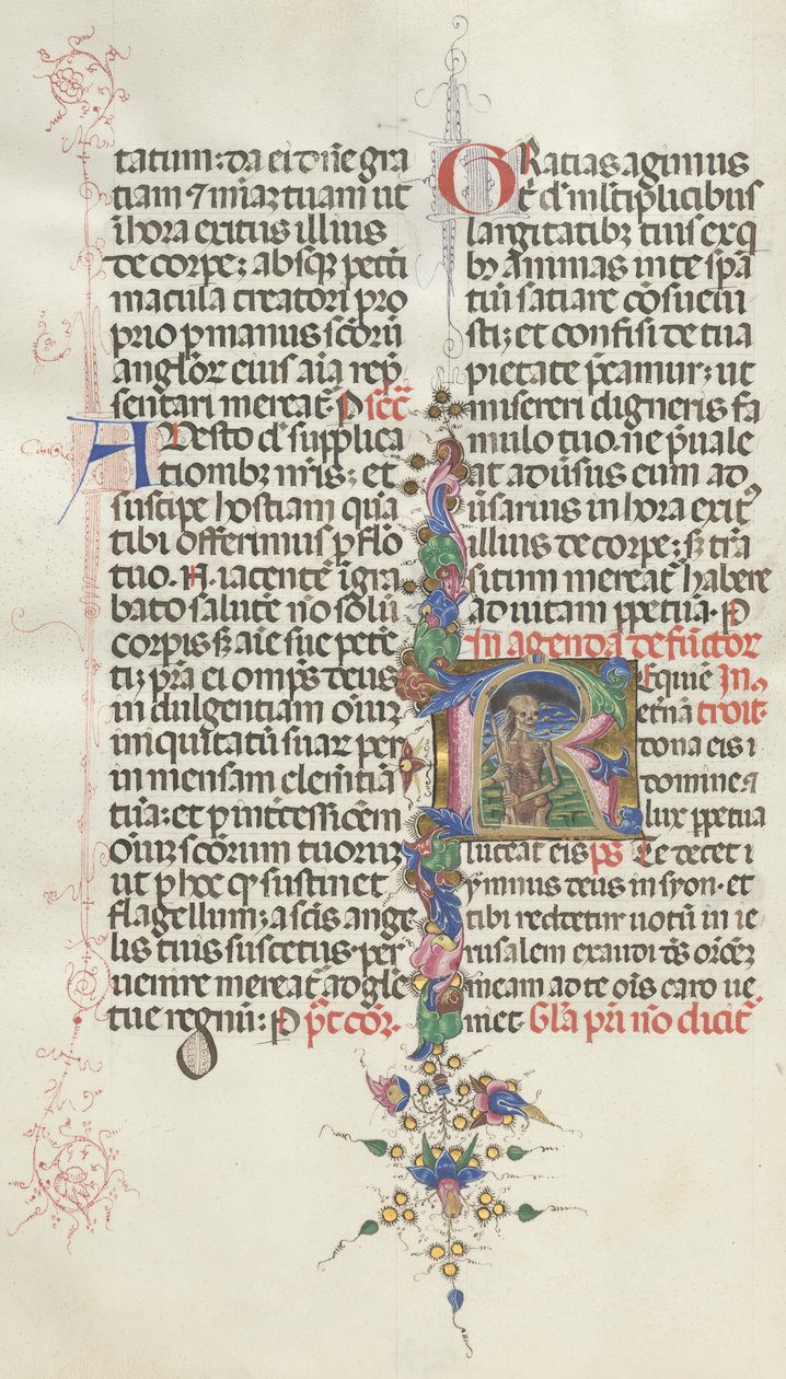 Missale: Fol. 387v: الموت يمثل هيكل عظمي مع منجل ، 1469. بواسطة بارتولوميو كابورالي
