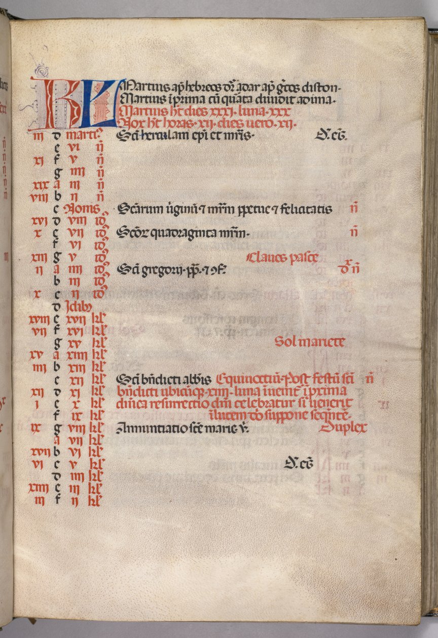 Missale: Fol. 4 و: صفحة تقويم مارس ، 1469. بواسطة بارتولوميو كابورالي
