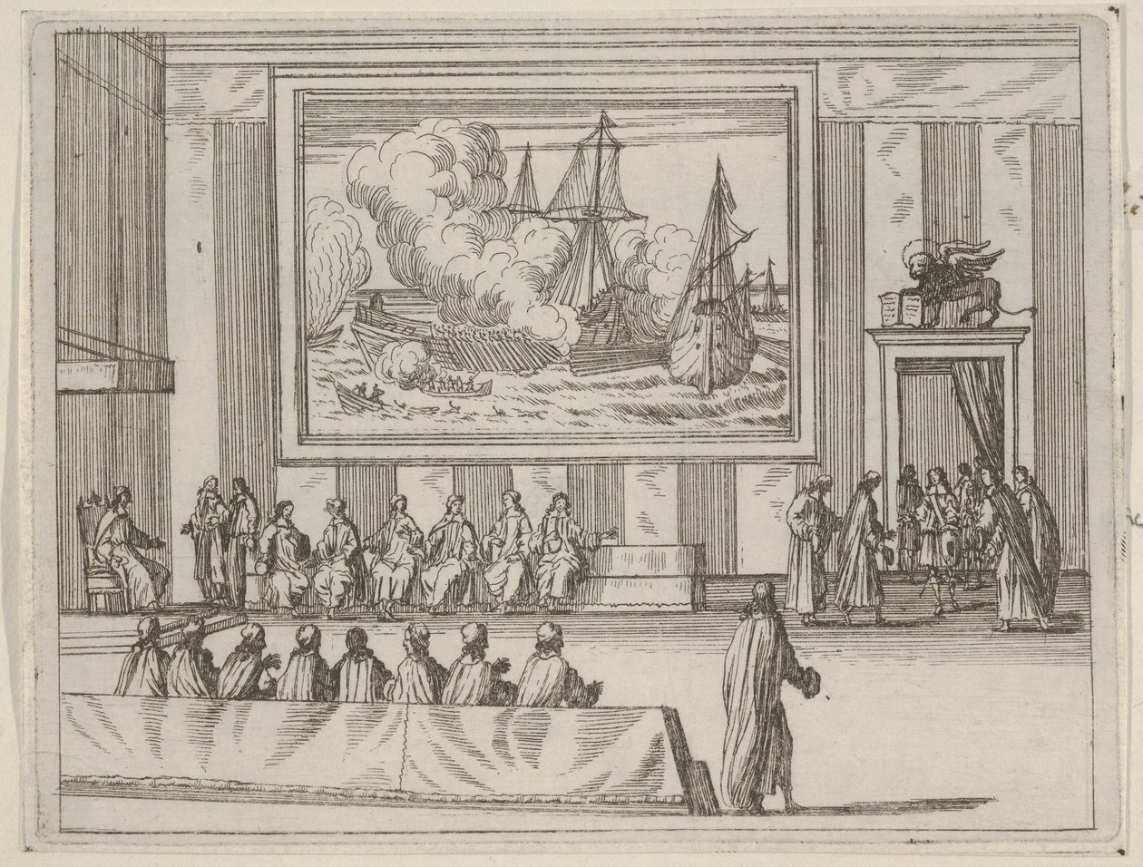 يقدم فرانشيسكو الأول ديستي نفسه بدفء وتواضع مع ممثلي الجمهورية اليمنية ، 1659. بواسطة بارتولوميو فينيس