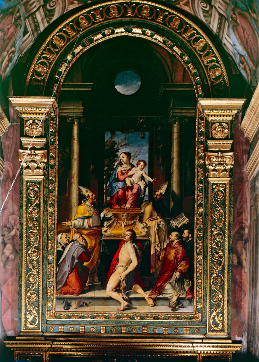 Madonna and Child Enthroned with Saint Anthony (oil on panel) بواسطة بارتولوميو باساروتي