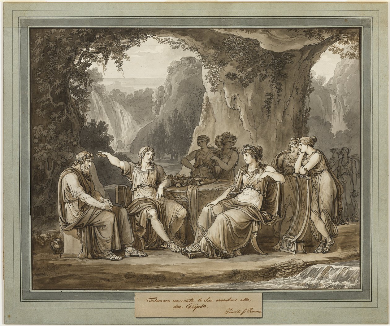 يربط Telemachus مغامراته بالإلهة كاليبسو ، من مغامرات Telemachus ، كتاب 1 بواسطة بارتولوميو بينيلي
