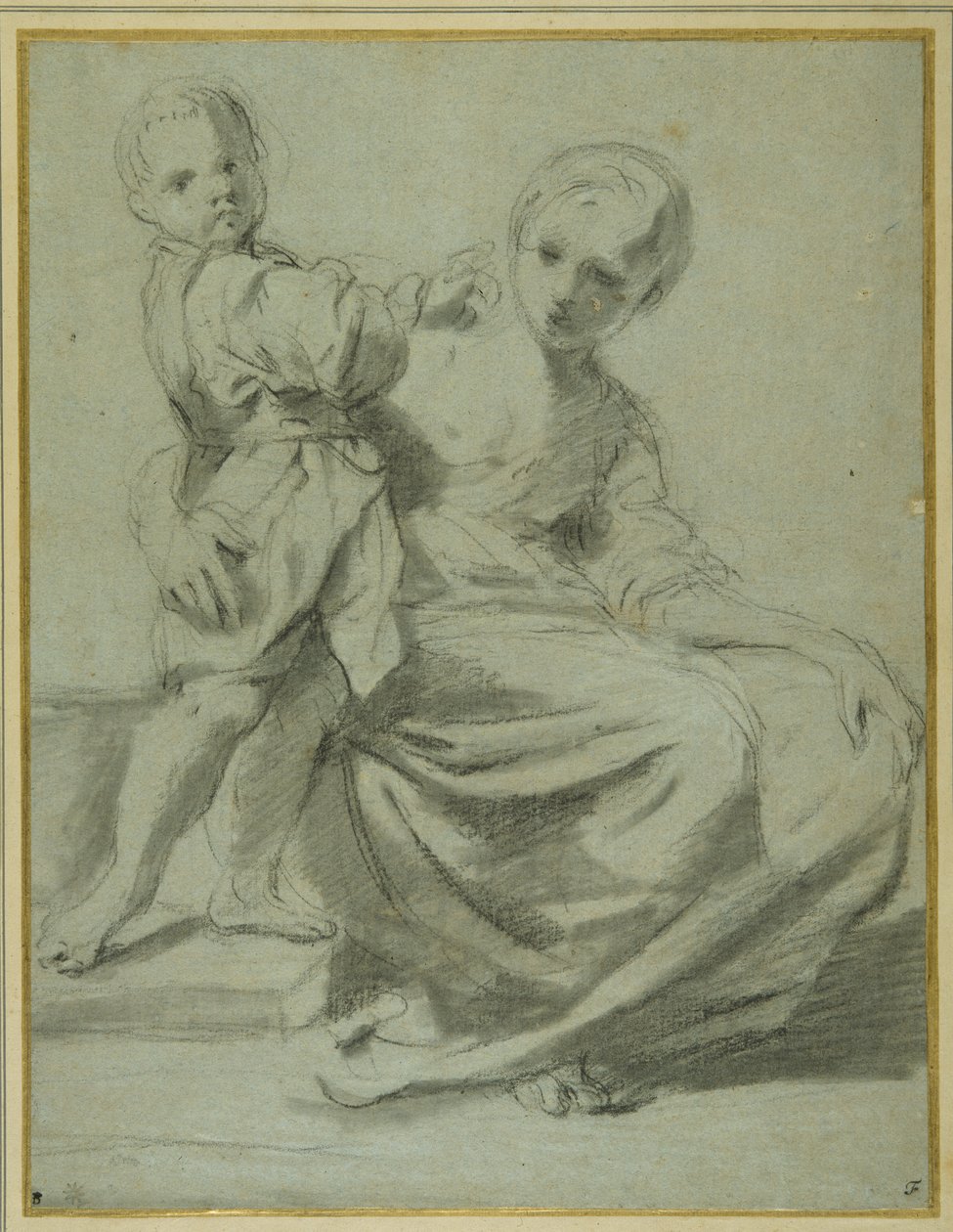 Mother and child (black chalk with brown wash on carta azzurra) بواسطة بارتولوميو شيدوني