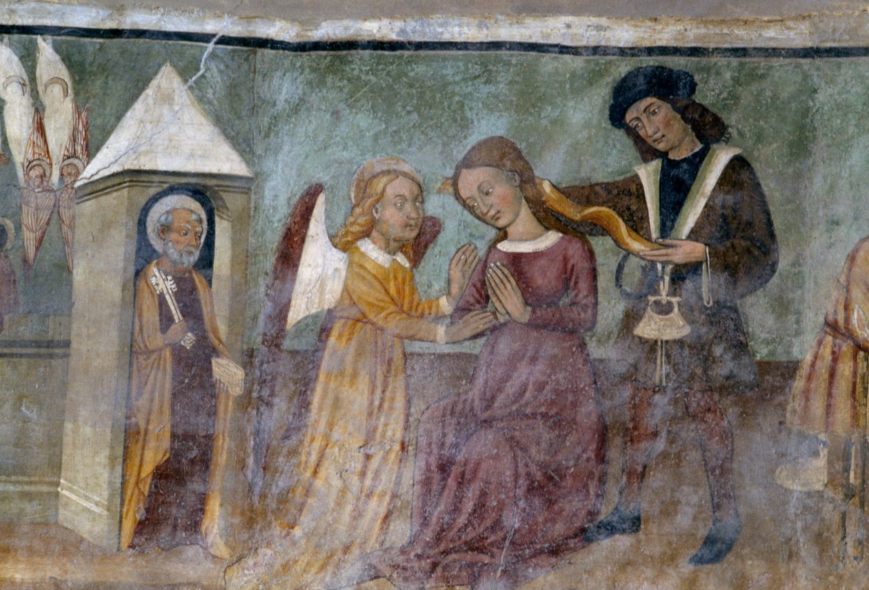 Allegorical Scene, detail from the cycle depicting the Cavalcade of Vices and Virtues, ca 1490, by Bartolomeo Serra and Sebastiano Serra, fresco, St Stephen