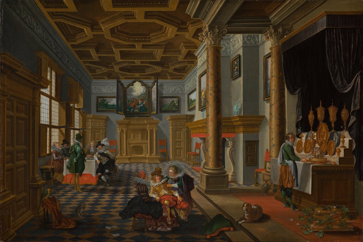 عصر النهضة الداخلية مع Banqueters ، حوالي 1618-1622 (زيت على لوح) بواسطة Bartolomeus van Bassen