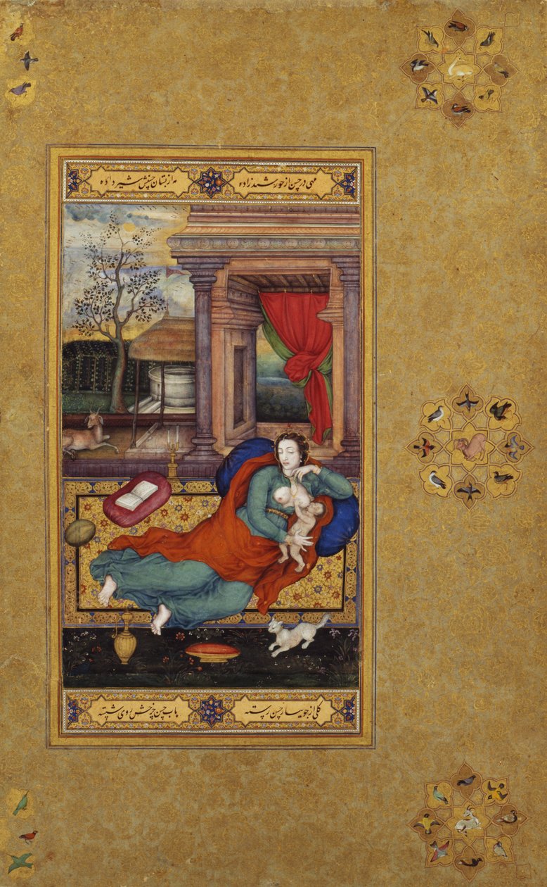 العذراء والطفل ، 1590 ، صفحة الألبوم c.1610 (مرحاض غير شفاف وذهب على ورق) بواسطة باساوان