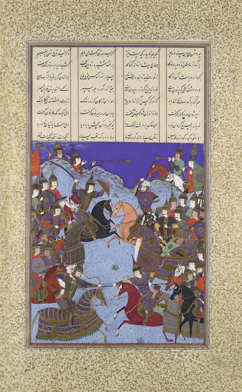 معركة الليل من كاي كسرى وأفراسياب ، Folio367v من الشاهنامه ... ، كاليفورنيا. 1525-30. بواسطة بشدان قارة
