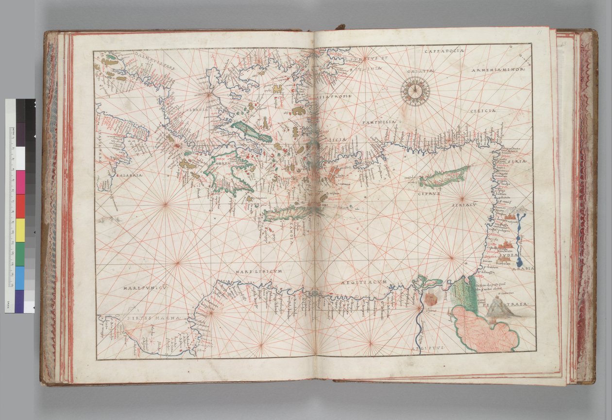 شرق البحر المتوسط وبحر إيجه. باتيستا أغنيس ، البرتغال أطلس (إيطاليا 1550) بواسطة باتيستا أغنيسي