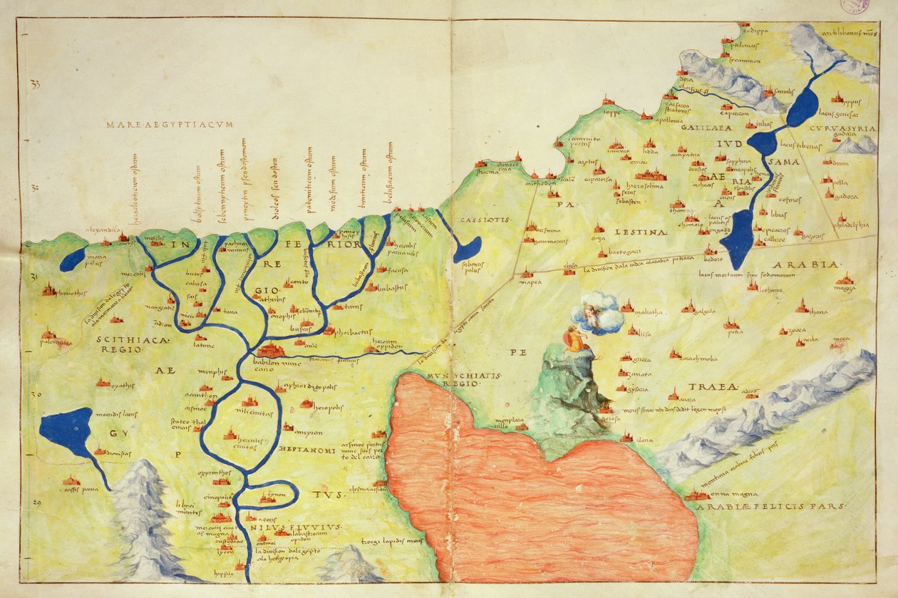 الشرق الأوسط ، من أطلس العالم في 33 خريطة ، البندقية ، 1 سبتمبر 1553 (حبر على الرق) (انظر أيضًا 330964) بواسطة باتيستا أغنيسي