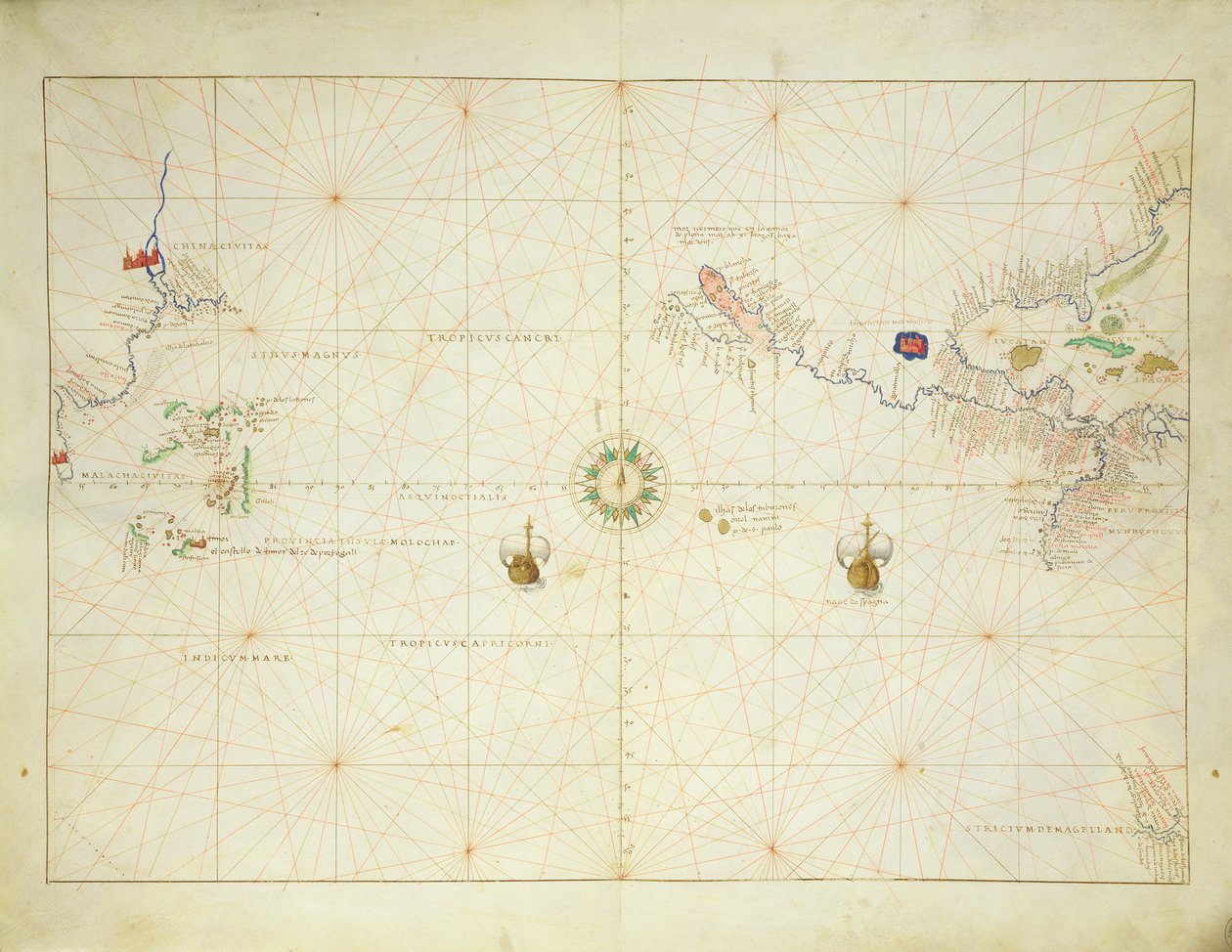 المحيط الهادئ ، من أطلس العالم في 33 خريطة ، البندقية ، 1 سبتمبر 1553 (حبر على الرق) (انظر أيضًا 330962) بواسطة باتيستا أغنيسي